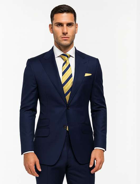 Statement Suits - Wool Suits - Peak Lapel Suits - Ticket Pocket - Modern Fit - Blue Suit