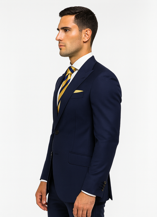 Statement Suits - Wool Suits - Peak Lapel Suits - Ticket Pocket - Modern Fit - Blue Suit