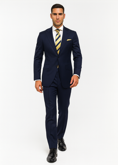 Statement Suits - Wool Suits - Peak Lapel Suits - Ticket Pocket - Modern Fit - Blue Suit