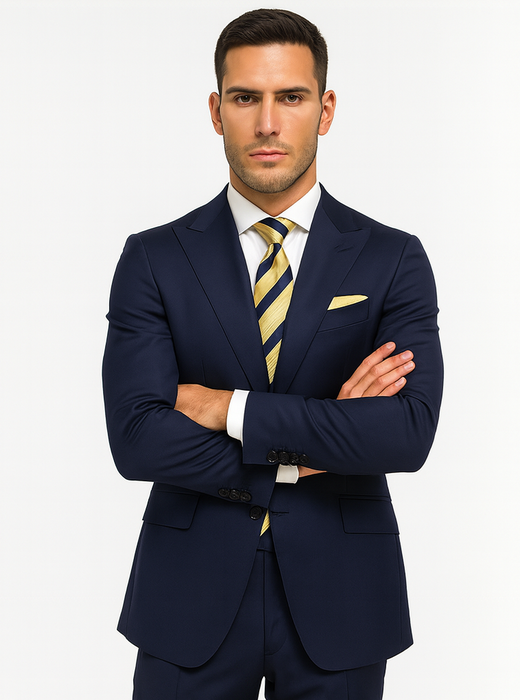 Statement Suits - Wool Suits - Peak Lapel Suits - Ticket Pocket - Modern Fit - Blue Suit