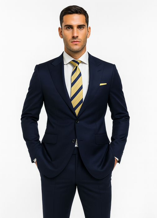Statement Suits - Wool Suits - Peak Lapel Suits - Ticket Pocket - Modern Fit - Blue Suit