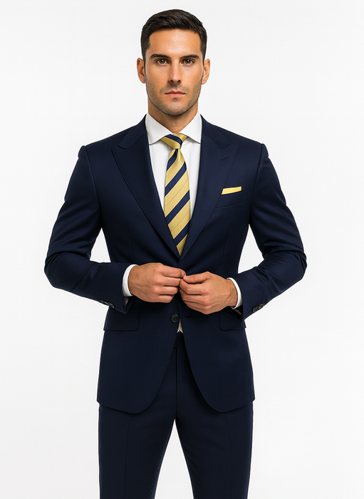 Statement Suits - Wool Suits - Peak Lapel Suits - Ticket Pocket - Modern Fit - Blue Suit