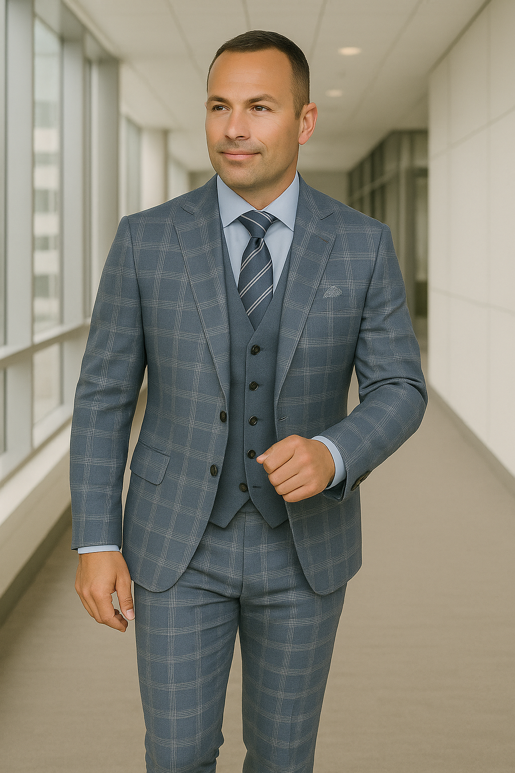 Wool Suit - Italian Made Business Suit by Statement Men's 3 Piece 100% Wool Suit - Coordinating Solid Color Vest Modern Fit