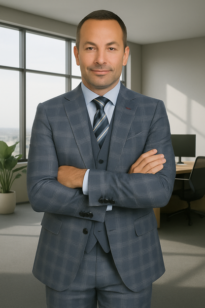 Wool Suit - Italian Made Business Suit by Statement Men's 3 Piece 100% Wool Suit - Coordinating Solid Color Vest Modern Fit