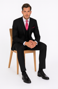 Steve Harvey Suits Clothing line - Steve Harvey Suits Men's Black 3 Piece Peak Lapel Suit