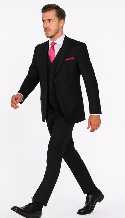 Steve Harvey Suits Clothing line - Steve Harvey Suits Men's Black 3 Piece Peak Lapel Suit