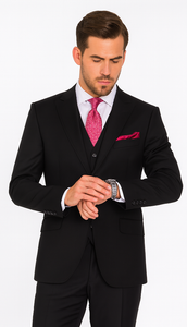Steve Harvey Suits Clothing line - Steve Harvey Suits Men's Black 3 Piece Peak Lapel Suit