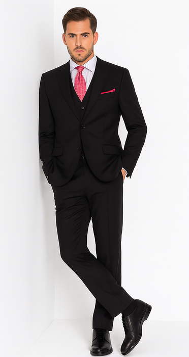 Steve Harvey Suits Clothing line - Steve Harvey Suits Men's Black 3 Piece Peak Lapel Suit