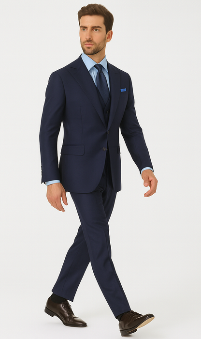 Steve Harvey Suits Clothing line - Steve Harvey Suits Mens Peak Lapel Modern Fit - No Pleated Pants Designer Brand Navy 3 Piece Vested Chest Pocket Suit