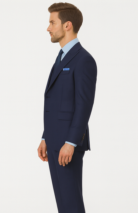 Steve Harvey Suits Clothing line - Steve Harvey Suits Mens Peak Lapel Modern Fit - No Pleated Pants Designer Brand Navy 3 Piece Vested Chest Pocket Suit