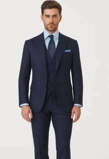 Steve Harvey Suits Clothing line - Steve Harvey Suits Mens Peak Lapel Modern Fit - No Pleated Pants Designer Brand Navy 3 Piece Vested Chest Pocket Suit