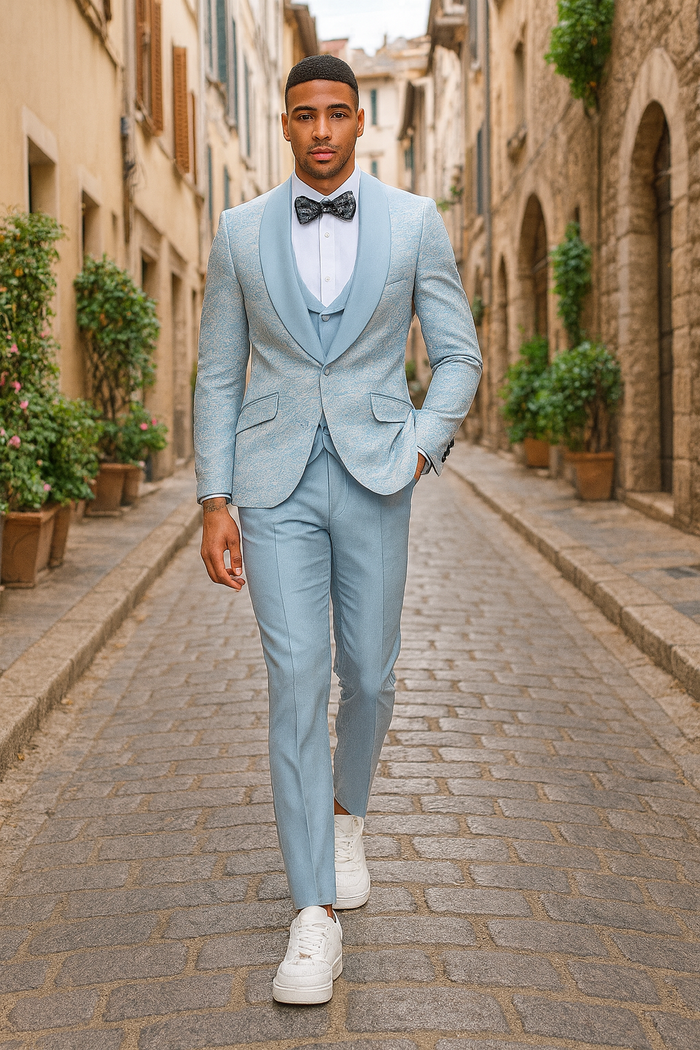 2025 Prom Special Blue Tuxedo Suit w/ Double-Breasted Vest by Tazzio - Image 7