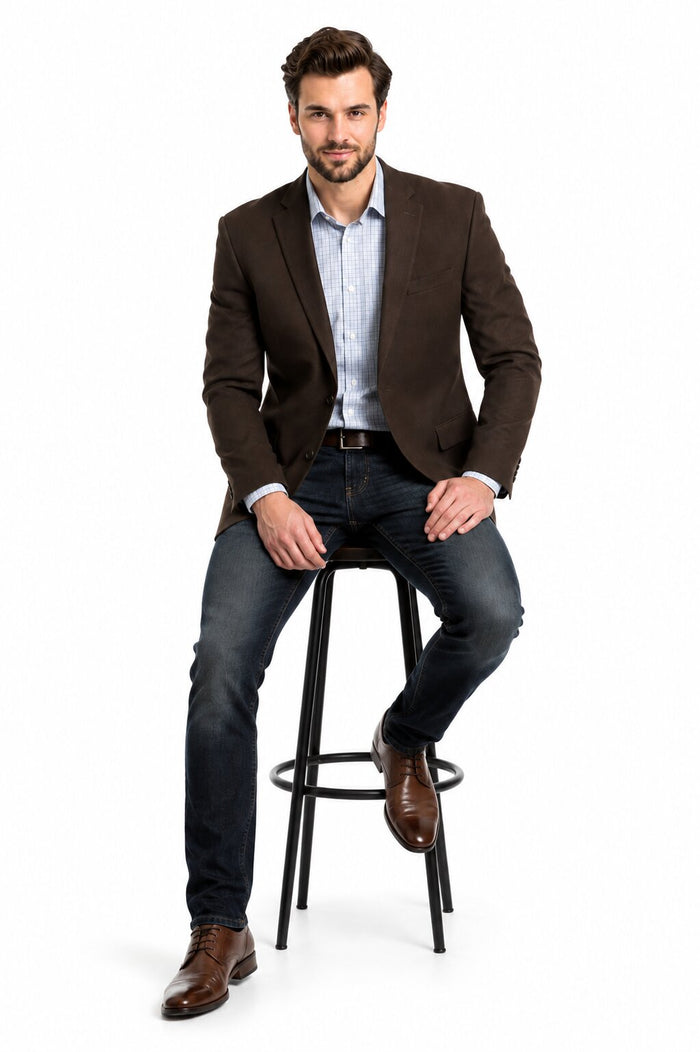 Men’s Brown 2 Button Dress Casual Blazer with Notch Lapel, Fashion Sport Coat