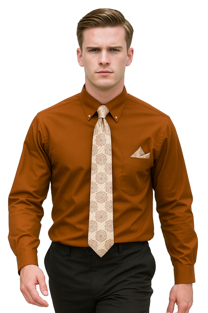 Brown Pin Collar Dress Shirt With Collar Bar - Image 4