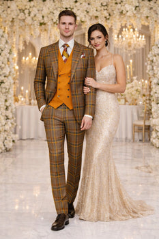 Mens Two Button Peak Lapel Suit Brown ~ Yellow