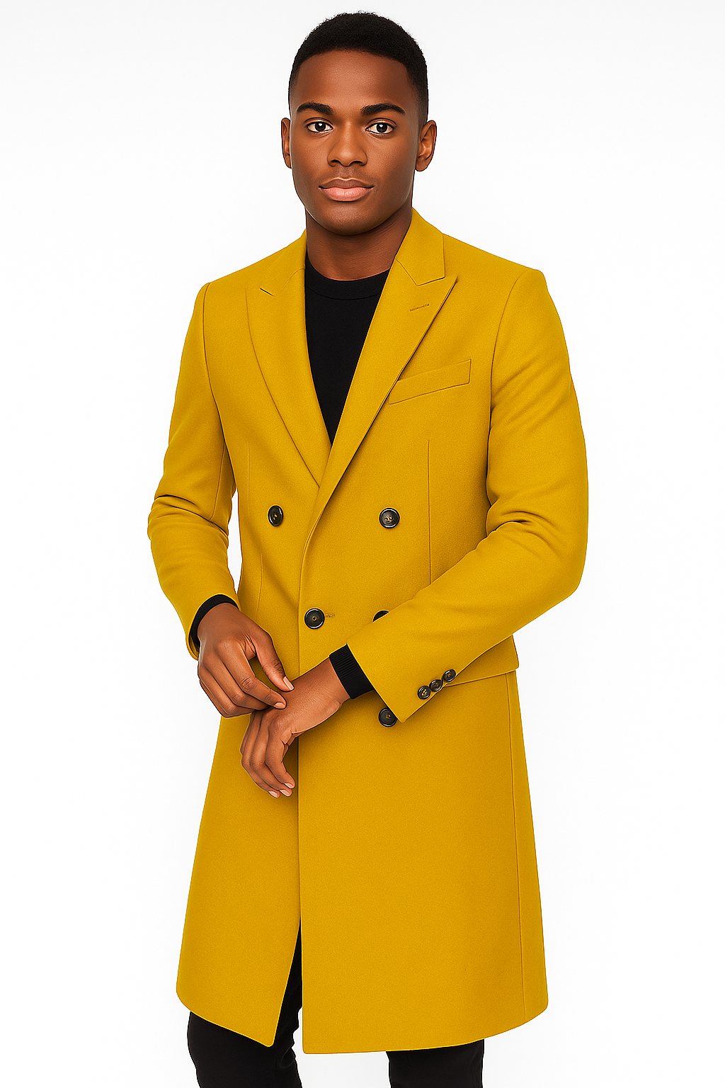 Men's Gold 44Inch Long Double Breasted Overcoat Winter Men's Topcoat Sale - Image 9