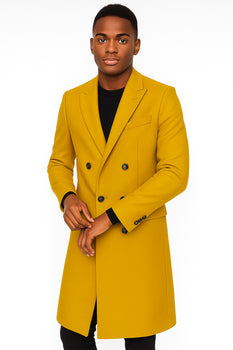 Men's Gold 44Inch Long Double Breasted Overcoat Winter Men's Topcoat Sale - Image 9