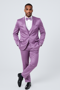 Mens Modern Fit Shiny Sharkskin Suit in Purple