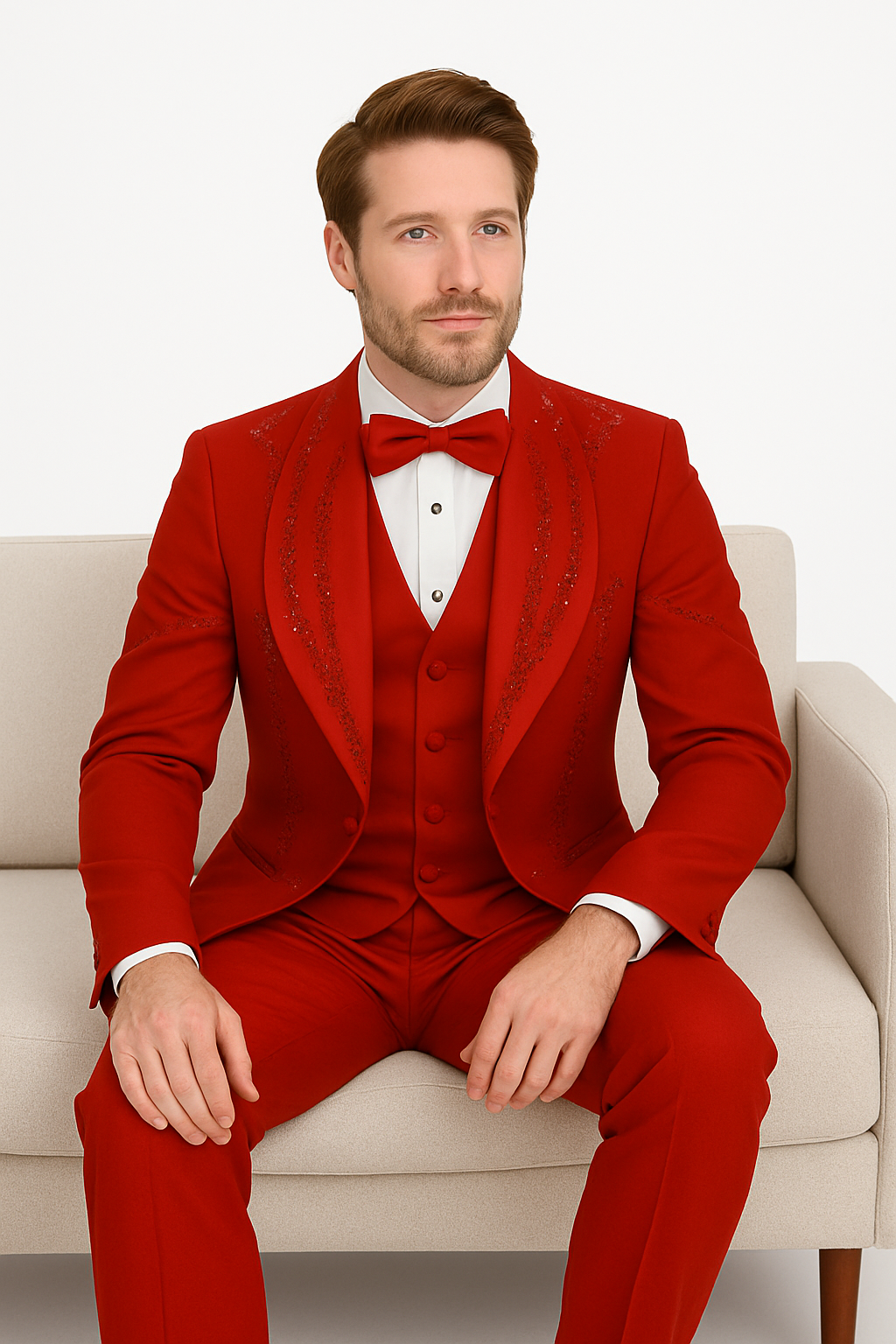 Italian Red Wool 3-Piece Modern Fit Tuxedo - Image 7