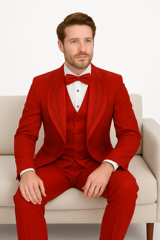 Italian Red Wool 3-Piece Modern Fit Tuxedo - Image 7