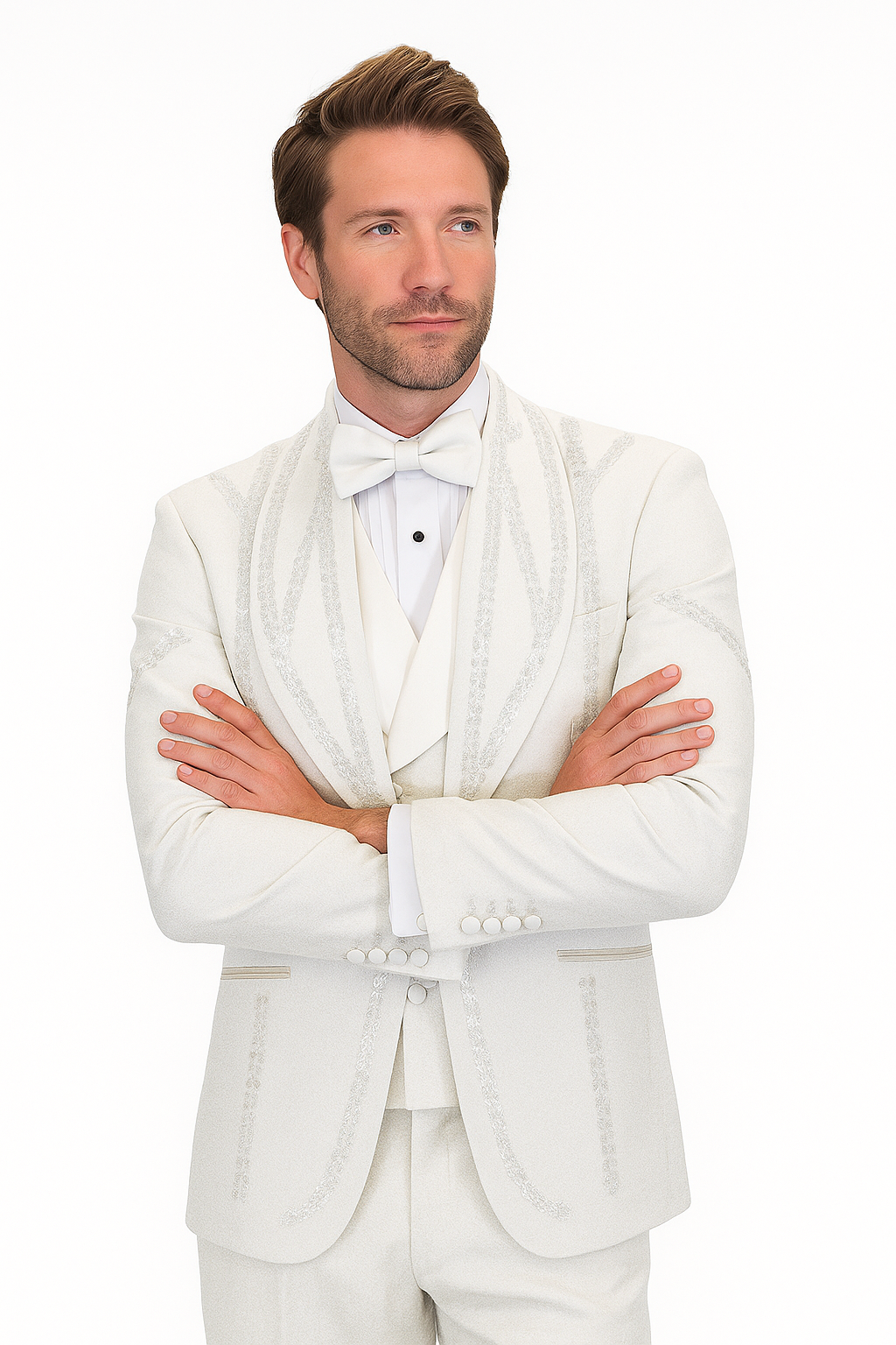 Italian Wool 3-Piece Modern Fit White Tuxedo - Image 7