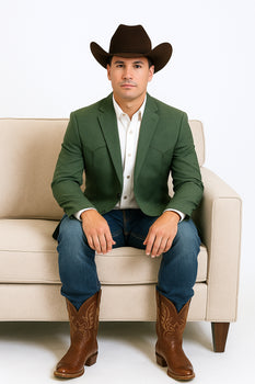 Western Blazer - Saco Para Hombre - Mens Double Button Western Green Blazer