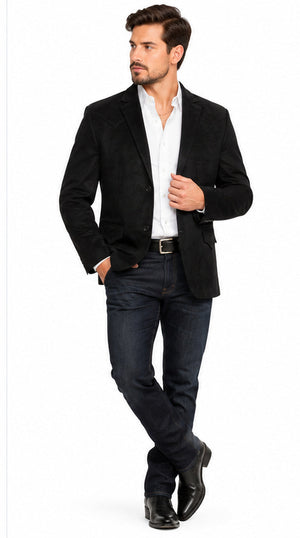Men's Suede Cowboy Blazer Ultra Slim Fit LAM-510 in Color Black