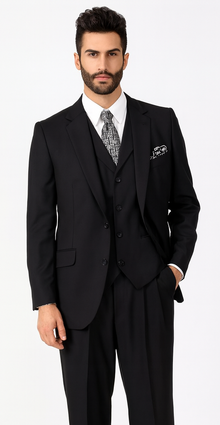 Suit - 1920s Old School Suit - Ticket Pocket Peak Lapel Black Suit