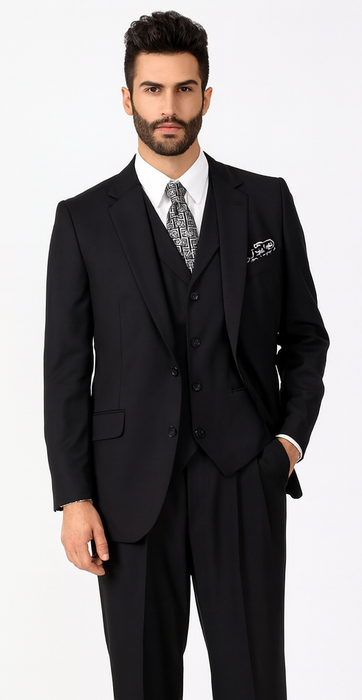 Suit - 1920s Old School Suit - Ticket Pocket Peak Lapel Black Suit