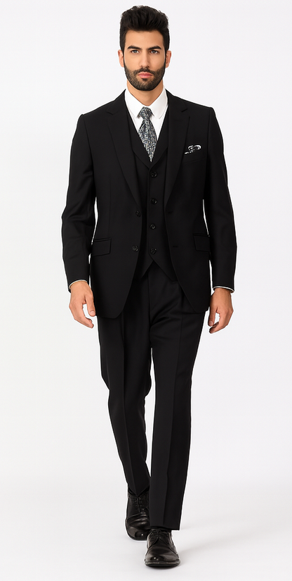 Suit - 1920s Old School Suit - Ticket Pocket Peak Lapel Black Suit