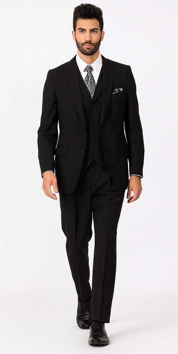 Suit - 1920s Old School Suit - Ticket Pocket Peak Lapel Black Suit