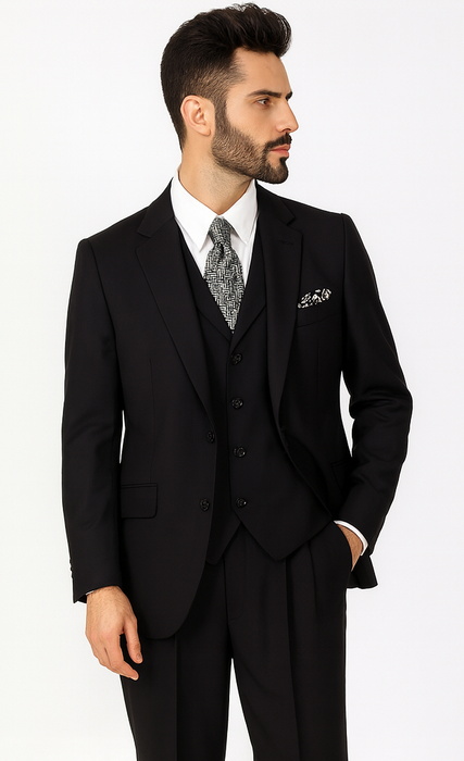 Suit - 1920s Old School Suit - Ticket Pocket Peak Lapel Black Suit