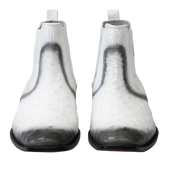 Men's Faded White Vestigium Boots Genuine Ostrich Chelsea Boots - Image 3