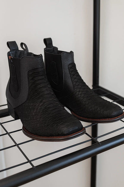 Los Altos Men's Genuine Python Skin Square Toe Ankle Boots - Black - Image 7