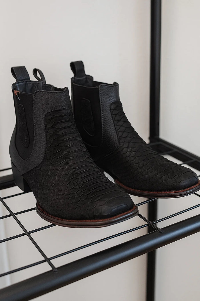Los Altos Men's Genuine Python Skin Square Toe Ankle Boots - Black - Image 7