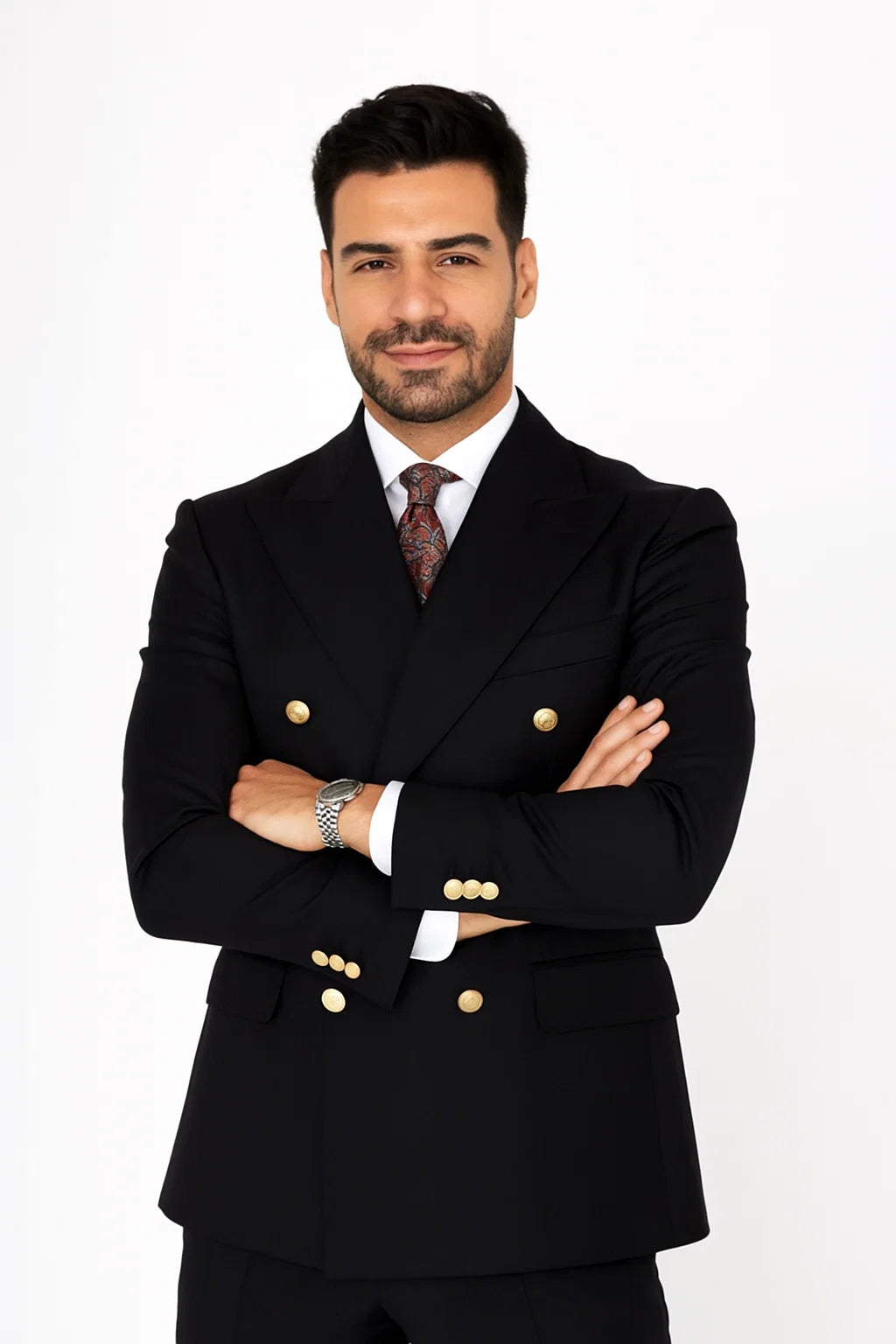 Double Breasted Blazer with Gold Buttons - Black Sport Coat - Image 7