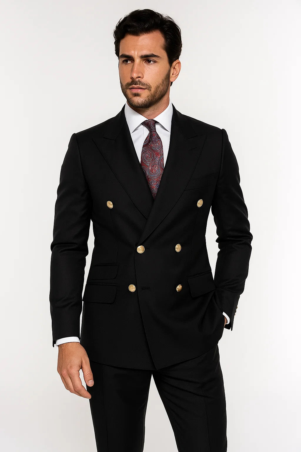 Double Breasted Blazer with Gold Buttons - Black Sport Coat - Image 8