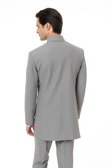 Mandarin Collar Tuxedo - Mandarin Tuxedo - No Collar Suit - Light Grey Suit