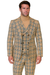 Tan Plaid Suit - Camel Khaki Tan Beige Color -  Double Breasted  Vested Mens Suit Windowpane Pattern - Modern Fit