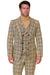Tan Plaid Suit - Camel Khaki Tan Beige Color -  Double Breasted  Vested Mens Suit Windowpane Pattern - Modern Fit