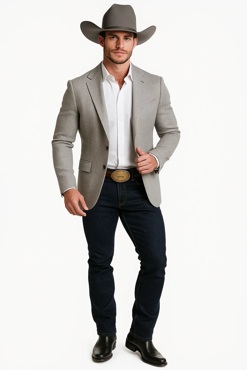 Silver Ash Very Light Gray Western Cowboy Blazer for Men – Solid Grey with Modern Fit