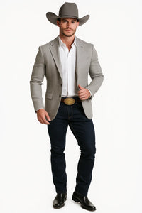 Western Cowboy Blazer for Men – Solid Grey with Modern Fit