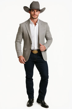 Western Cowboy Blazer for Men – Solid Grey with Modern Fit