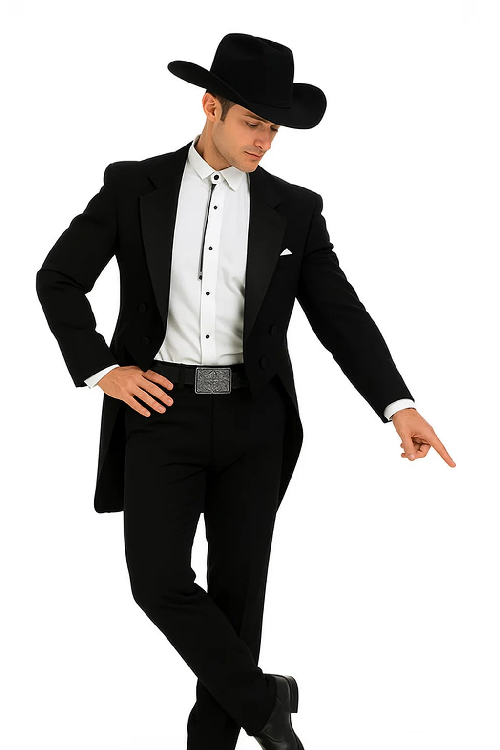 Mens Classic Western Cowboy Tail Tuxedo in Black - Image 8