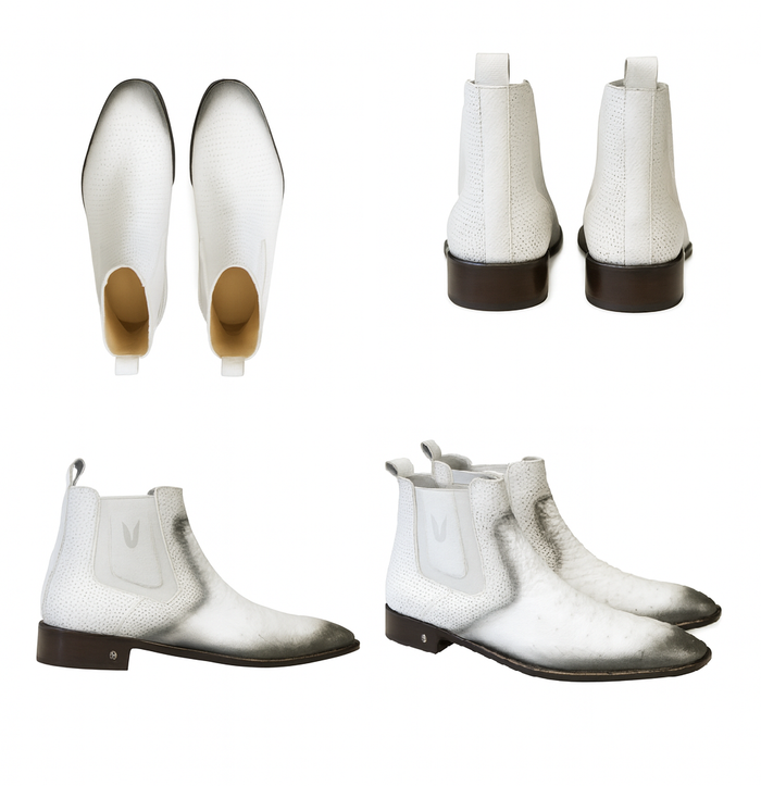 Men's Faded White Vestigium Boots Genuine Ostrich Chelsea Boots - Image 6