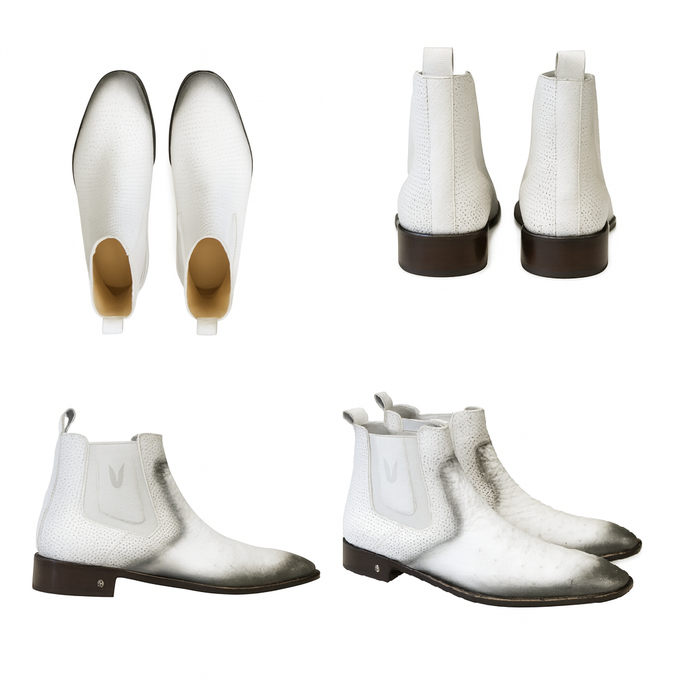 Men's Faded White Vestigium Boots Genuine Ostrich Chelsea Boots