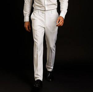 Men's Dress Pants Trousers Flat Front Slacks White
