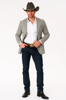 Western Cowboy Blazer for Men – Solid Grey with Modern Fit