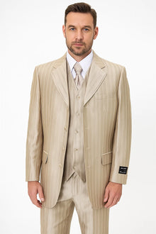 Zoot Suit - Shiny Gold Champaign Mens Harlem Gangster Suit 1920s Tan Stripe Fortino 2911V