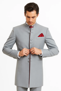 Mandarin Collar Tuxedo - Mandarin Tuxedo - No Collar Suit - Light Grey Suit - Image 5